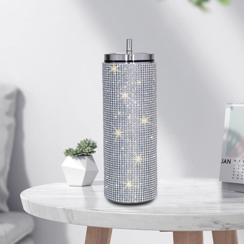 Vasos De Botella De Agua Con Brillo De Diamantes De Plata