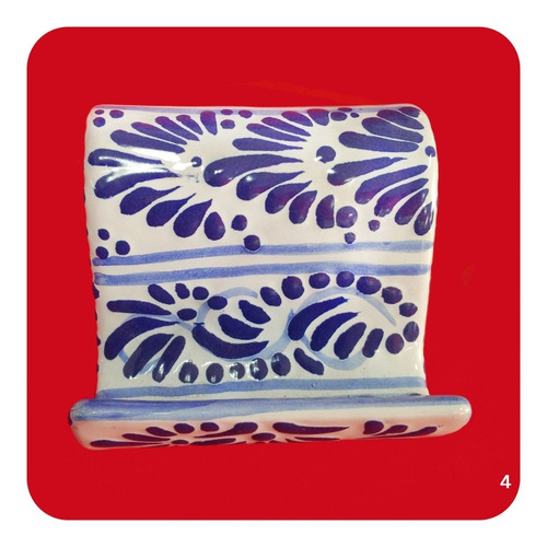 Imagen 4 de 7 de 4 Porta Celular Talavera Poblana Azul Bco Bases Diferentes