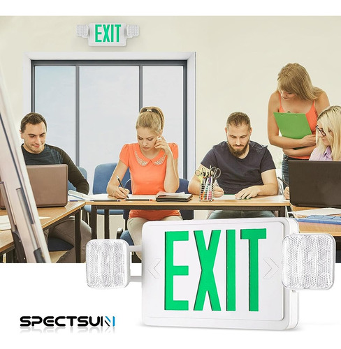 Spectsun 4 Pack Señal De Salida Verde Con Luz De Emergencia-