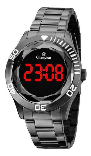 Relógio de pulso Champion Digital CH48073C,  digital, para feminino, fundo  preto, com correia de aço inoxidável cor chumbo
