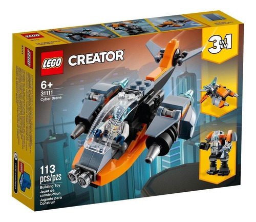 Blocos de montar LegoCreator 3-in-1 Cyber drone 113 peças em caixa