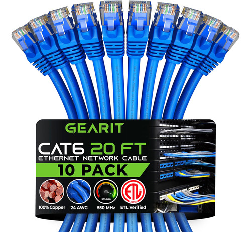 Gearit Paquete De 10, Cable Ethernet Cat 6 Parche Sin Cat6