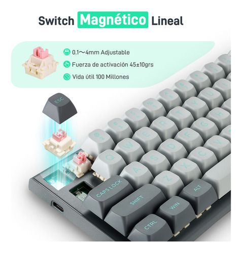 E-yooso 60% Teclado Mecánico Magnético Programable Profesional Rgb Hz-61, Switch Magético Con Actuación Programable Con Función Rt Y Dks, Tecldao Gamer Magnético Programable Ideal Para Juegos