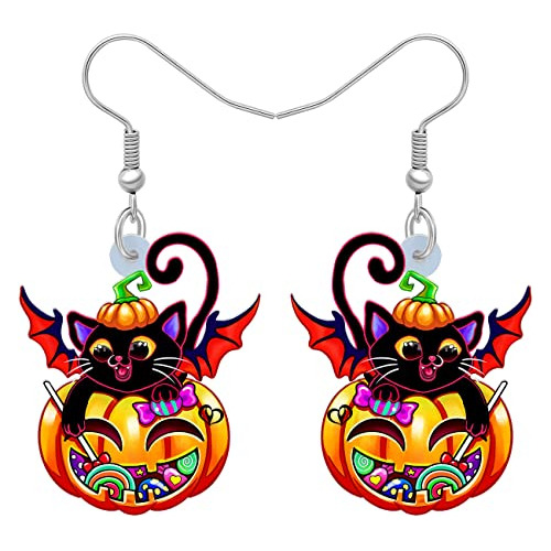 Pendientes Gato Negro Calabaza Acrílica Halloween Mujer