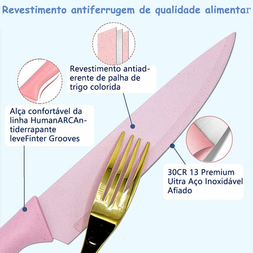 Conjunto de Facas para Cozinha com Suporte de Madeira - Kit de 7 Peças, Inclui Faca para Churrasco e Tábua de Corte
