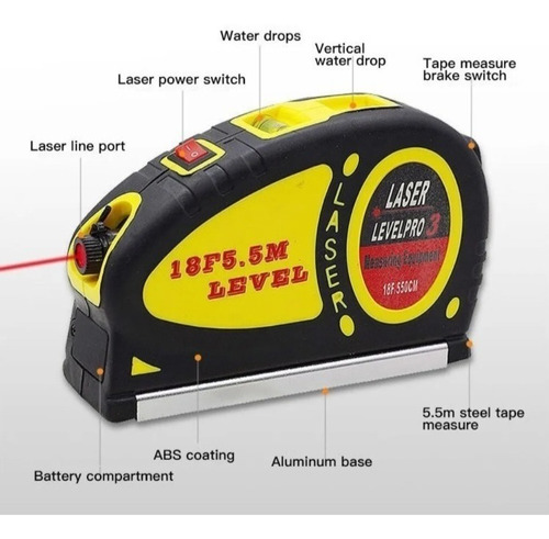 Nivel Laser 4 En 1 Huincha 5.5m 2 Lineas Multifuncion Angulo