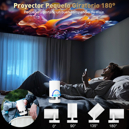 Proyector Mini Xnano 4k Android 11 Profesional 17000 Lumenes LED FHD 127V 1080p Portátil 2.4G/5G WiFi6 Bluetooth 5.4 180° Giratorio Con HDMI Color Blanco