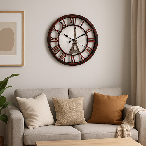Reloj De Pared 30 Cm Grande Moderno Diseño Torre Eiffel Bordó Blanco