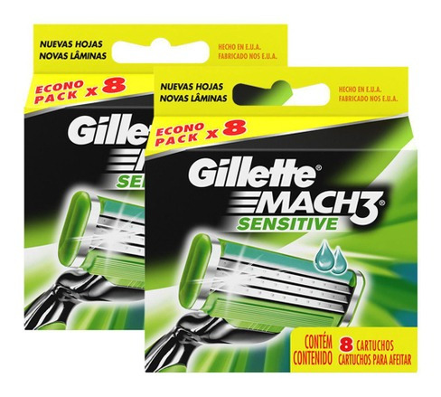 Kit 16 Cartuchos Lâmina De Barbear Gillette Mach3 Sensitive