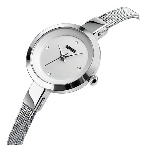 Relojes De Cuarzo Impermeables De Acero Inoxidable Skmei Par Color De La Correa Plateado