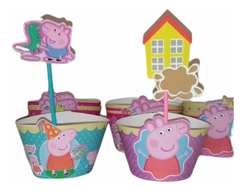 Peppa Pig Toppers Y Wrappers Para Cupcakes. Cumpleaños