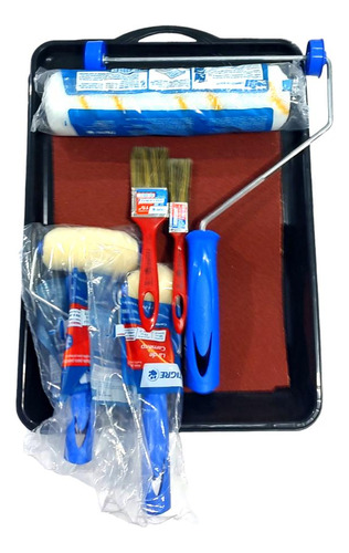 Kit Pintura De Parede Rolo Lã Com Lixa E Pincel C/ 12 Peças