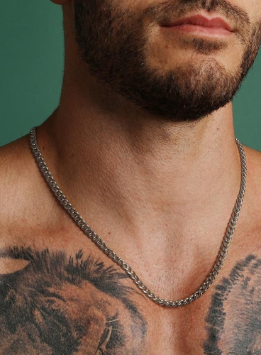 Imagen 2 de 10 de Combo Collar + Pulsera Hombre Acero Quirurgico Eslabon 0.5cm