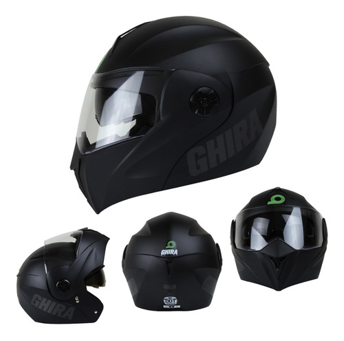Casco Moto Ghira Abatible Gh1000 Certificado Dot Con Gafas Color Negro mate Tamaño del casco S (54-55CM)