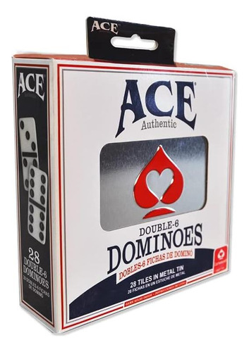 Lata Ace Double Six Dominó En Case, Color Blanco