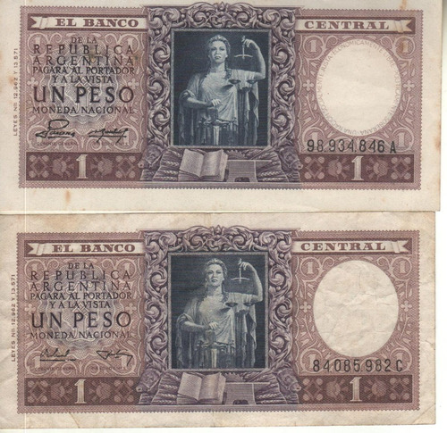 Lote De 2 Billetes De 1 Peso - Bottero 1910 Y 1915a