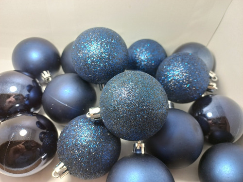 Paquete 30 Esferas Navideñas Plástico Color Azul Marino