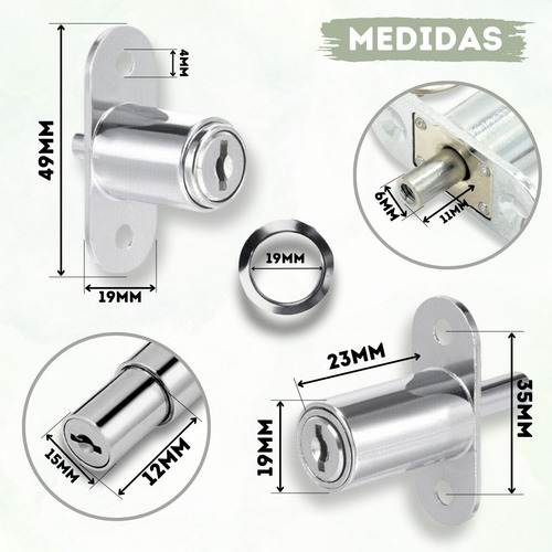 Kit 2 Fechadura Pressão 22mm Tranca Pino Avanço Porta Correr