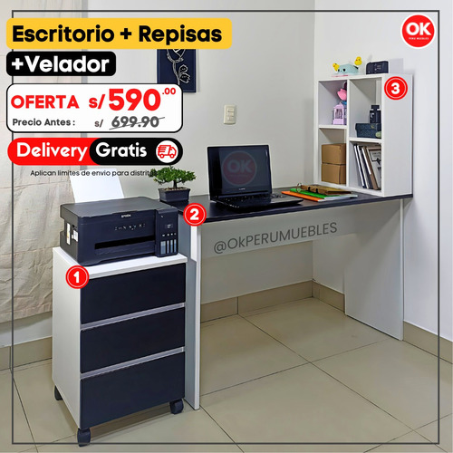 Escritorio Mueble Gamer Okperu  120cm  Moderno Color Variado