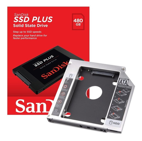 Imagem 1 de 6 de Ssd 480gb Sandisk Plus Sata3 + Caddy 9,5mm Para Pc Notebook