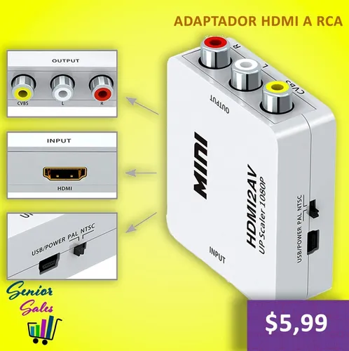 Adaptador Hdmi A Rca Full Hd 1080p Tv Box Tele Antigua Nuevo