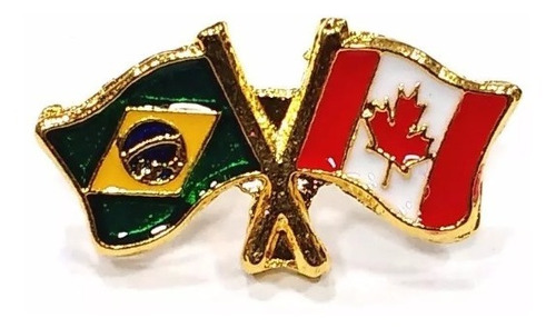 Bótom Pim Broche Bandeira Brasil X Canadá Folheado A Ouro