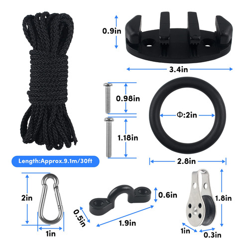 Anchor Trolley Kit For Kayak Canoe, With Zig Zag Cleat/30ft