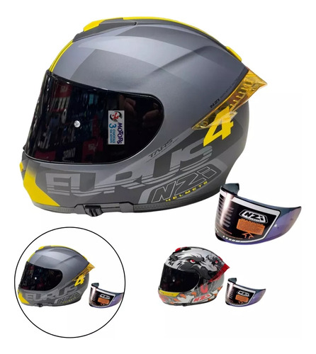 Jm Nuñez Casco Integral Doble Visor Nzi Eurus 4 + Visor Rojo Gris Lobo Branded 2xl 63-64cm