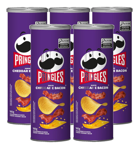 Batata Pringles Cheddar E Bacon 105g - Kit 5 Unidades