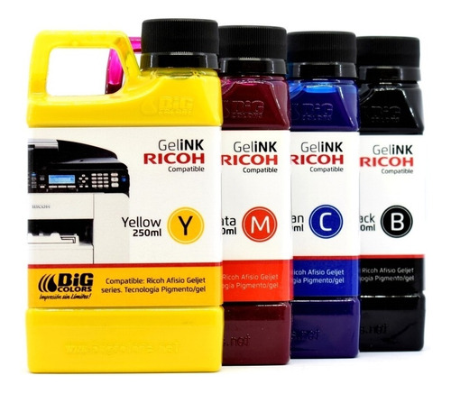 Tinta Gel Ink  Pigme Bigcolors Para Ricoh Combo 250ml X4 Tan