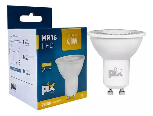 Pix Lâmpada Led Pix Dicroica Mr16 4,8W Bivolt 2700K Quente 110V/220V