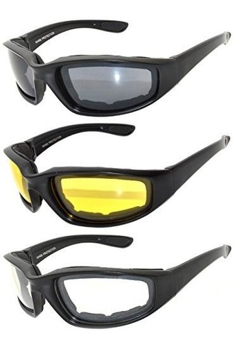 Gafas Motos 3 Pares De Gafas Negras Acolchadas De Espuma Par