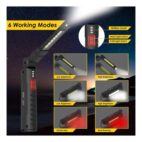 Portatil Linterna Led Recargable Cob Colgable Magnética