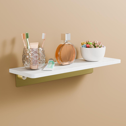 Estante Flotante Mármol Pared Baño Moderno Resistente, Blanc