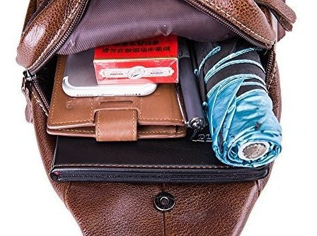 Imagen 6 de 7 de Mochila De Hombro De Cuero Genuino Bandolera Unisex Al Aire