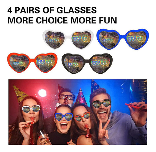 Lentes De Difração Com Efeito Coração, 4 Unidades