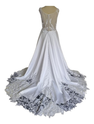 Vestido De Noiva Minimalista Cetim Com Cauda Rendada