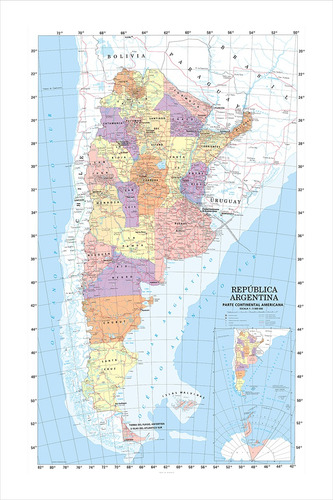 Lamina Fine Art Mapa Politico Argentina 90x60 Mycarte