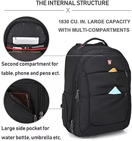 Mochila Piel Grande Compertment Portátil Hombre Viaje Negro