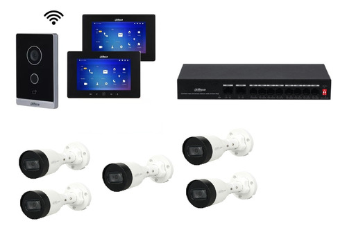 Kit Videoportero Ip Dahua Wifi 5 Camaras 2mp Ip Switch Poe 