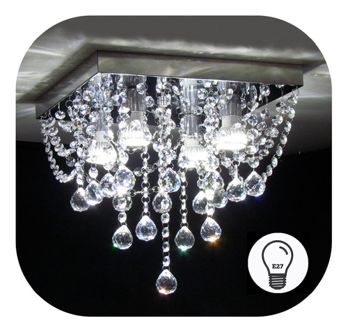 Lustre De Cristal Acrílico Bright Al38 - Base Inox Espelhada Cor Prateada 110v/220v