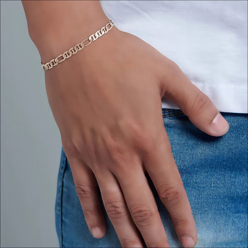 Pulseira Rommanel Banhado Ouro 18k Masculina Elos 3x1 Com Diâmetro 20 Cm