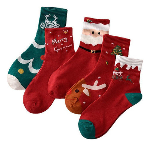 Calcetines Navideños, Medias De Papá Noel De Invierno, 5 Par