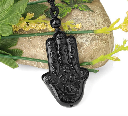 Imagen 3 de 5 de Collar Cuarzo Mano Obsidiana Negro - Poder Y Proteccion