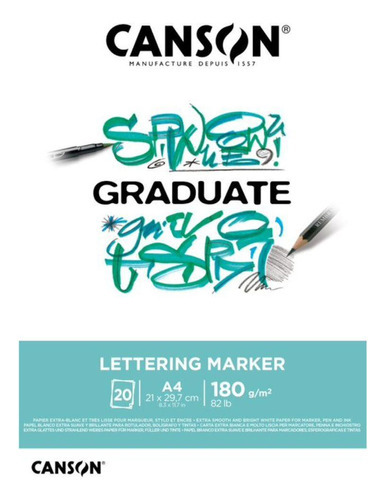 Bloco Lettering Marker Graduate Canson 180 G/m A4 20 Folhas