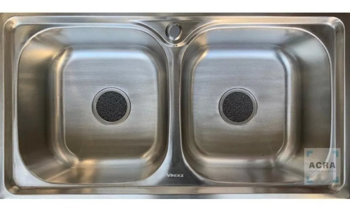 Imagen 2 de 6 de Pileta Doble De Acero Inoxidable Sobreponer + Valvulas Acra