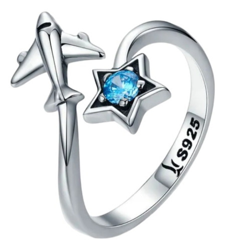 Anillo Plata Mujer 925 Avion Estrella Viajes Circonio Plata