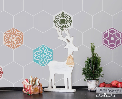 Imagen 3 de 6 de Stencil Set Mosaicos Hexágo Plantilla Decorativa Para Pintar