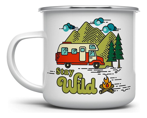 Stay Wild Retro Camper Taza De Café, Nature Wanderlust Adven