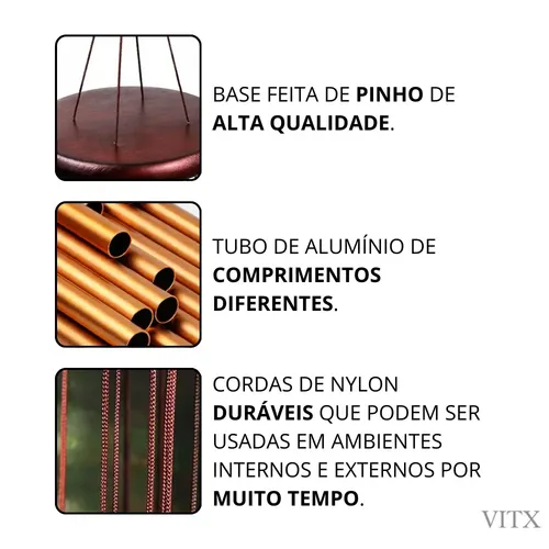 Sino Dos Ventos Mensageiro 18 Tubos Decoração Dourado Vitx miniatura 4